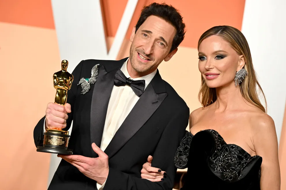 Adrien Brody and Georgina Chapman attend the 2025 Vanity Fair Oscar Party at Wallis Annenberg Center for the Performing Arts on March 02, 2025, in Beverly Hills, California. | Source: Getty Images