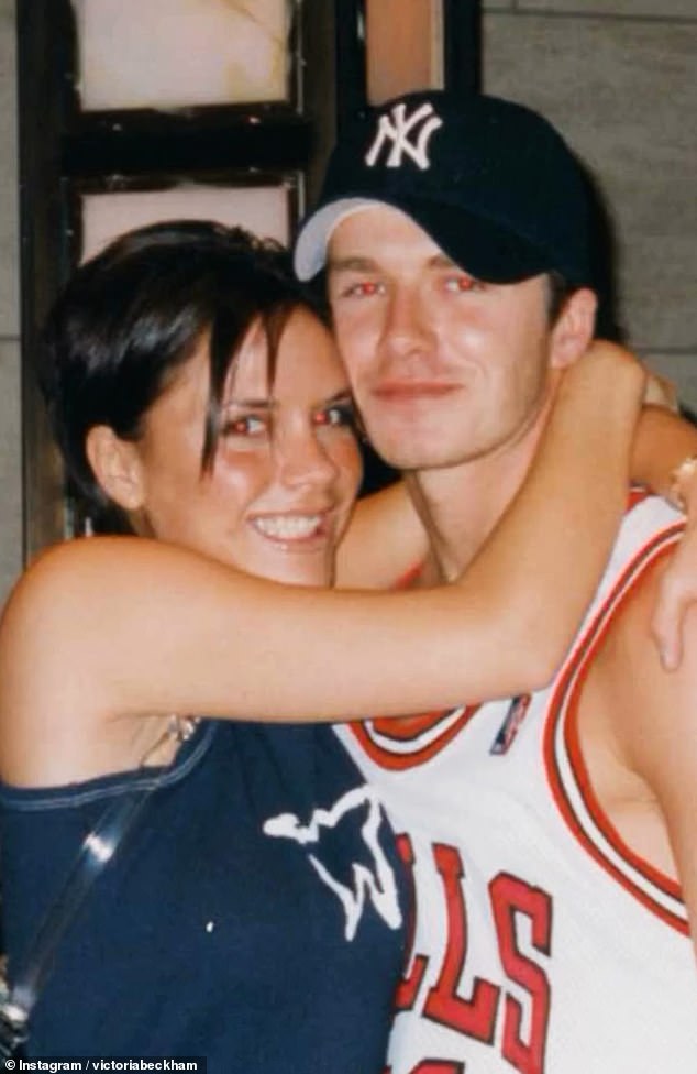 Another throwback snap saw Victoria with her arms around her beau's shoulders as he wore a Chicago Bulls basketball top and she wore a navy vest